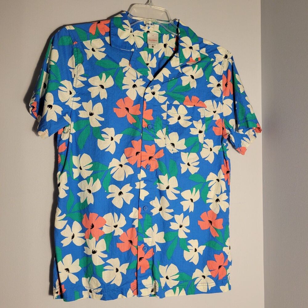 Hanna Andersson Mens Button Down 100% Cotton Floral Short Sleeve M